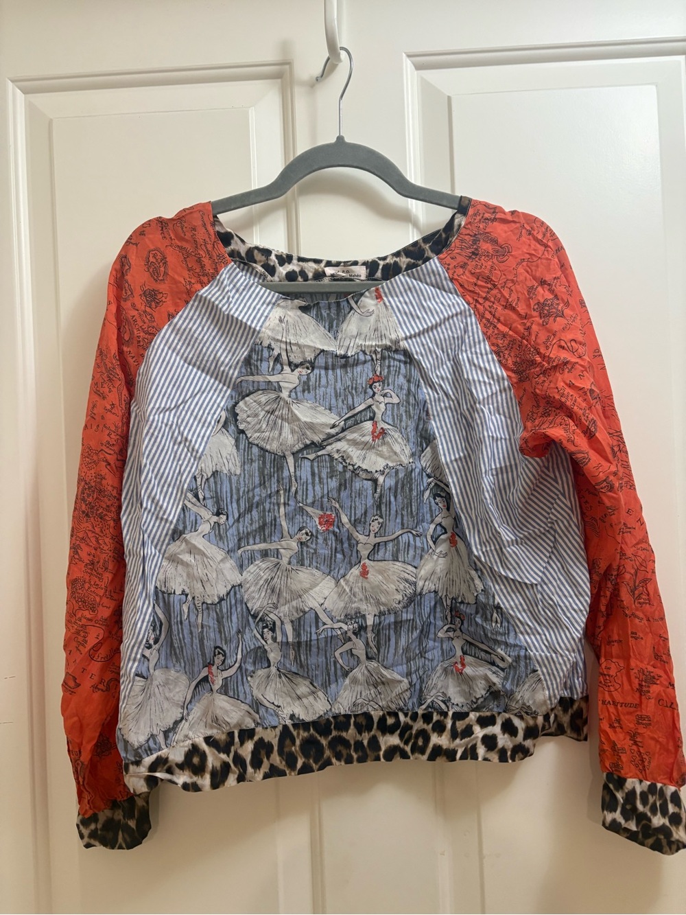 Patchwork Ballerina Print Mixed-Pattern blouse - Red, Blue, Black